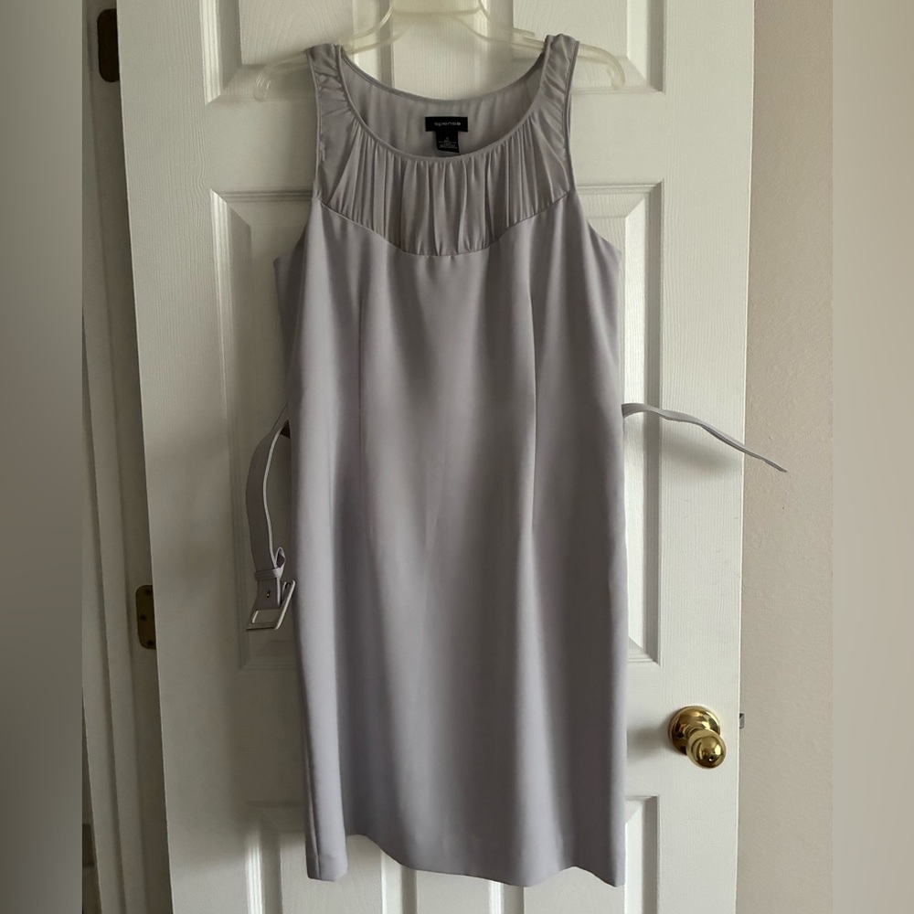 Spence Sheath Lined Dress Gathered Top Belt Sleeveless Light Grey size 12